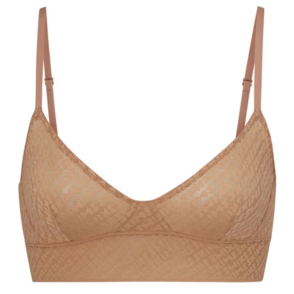 NWT SKIMS Logo Mesh Triangle Bralette, Size XS, Nude Lace